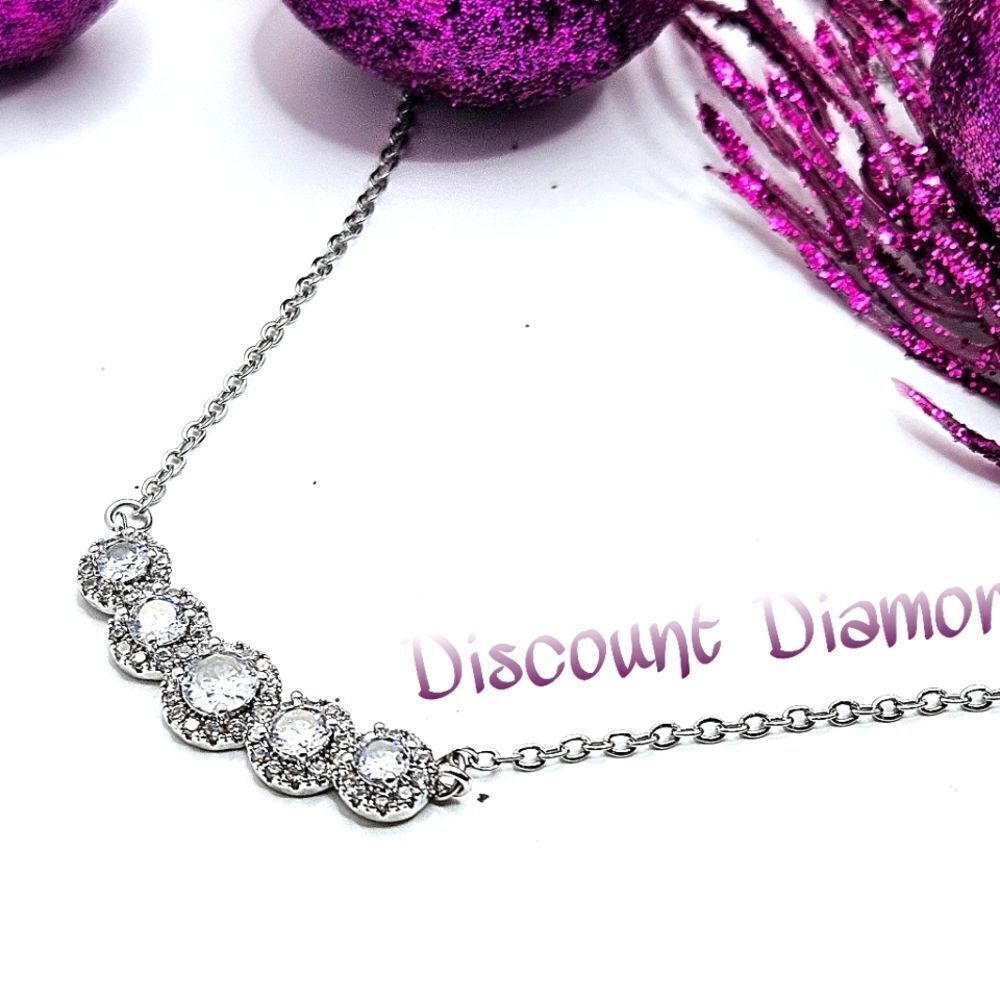 Circular Clear White Diamond Pendant Necklace on 925 Sterling Silver